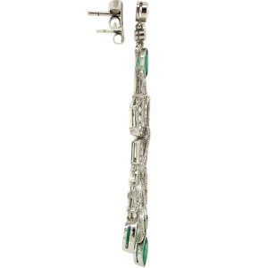 Fashion Platina oorhangers met smaragd en diamant 950 Oorbellen Met Edelsteen