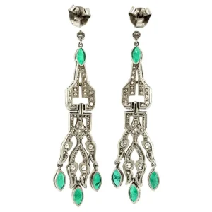 Fashion Platina oorhangers met smaragd en diamant 950 Oorbellen Met Edelsteen
