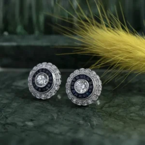 Hot Platina oorstekers met saffier en diamant 950 Oorstekers | Oorbellen Met Edelsteen