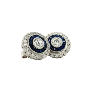 Hot Platina oorstekers met saffier en diamant 950 Oorstekers | Oorbellen Met Edelsteen