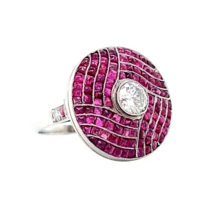 Fashion Platina ring met robijn en diamant 950 Diamanten Ringen