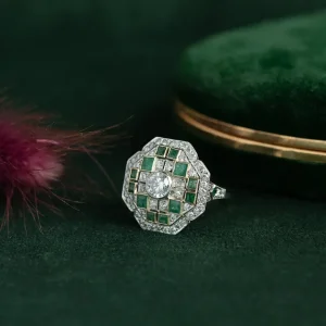 Online Platina ring met smaragd en diamant 950 Diamanten Ringen | Ringen Met Edelsteen