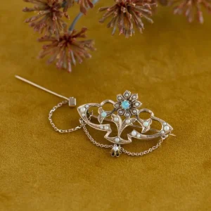 Discount Rosegouden broche met parel en opaal 14 krt Broches
