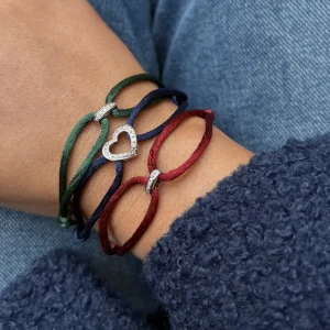 Outlet Satijnen armband met witgouden schakel met diamant 18 krt Armbanden Met Edelsteen