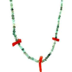 Discount Smaragd collier met bloedkoraal 14 krt Kettingen Met Edelsteen