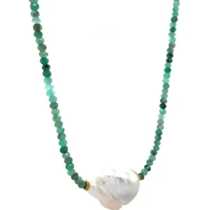 Discount Smaragd collier met parel en gouden sluiting 14 krt Kettingen Met Edelsteen