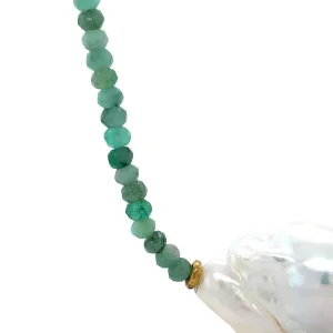 Discount Smaragd collier met parel en gouden sluiting 14 krt Kettingen Met Edelsteen