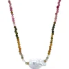 New Toermalijn collier met parel 14 krt Kettingen Met Edelsteen