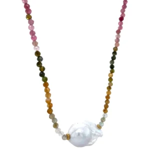 New Toermalijn collier met parel 14 krt Kettingen Met Edelsteen