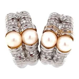 Sale Wigouden oorhangers met parel en diamant 18 krt Oorbellen Met Edelsteen