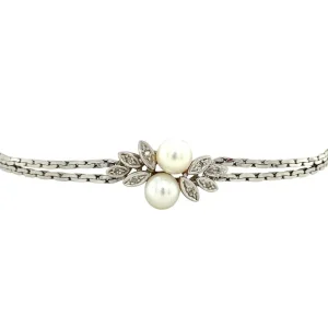 Outlet Witgouden armband met diamant en parel 14 krt Armbanden Met Edelsteen