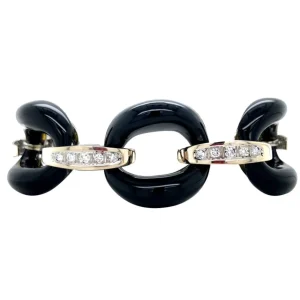 New Witgouden armband met onyx en diamant 14 krt Armbanden Met Edelsteen