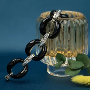 New Witgouden armband met onyx en diamant 14 krt Armbanden Met Edelsteen