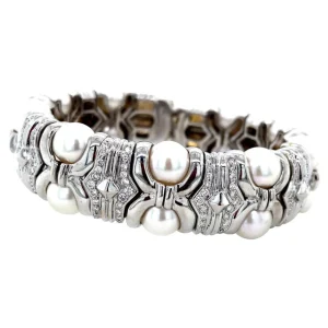 Discount Witgouden bangle met parel en diamant 18 krt Bangles | Armbanden Met Edelsteen