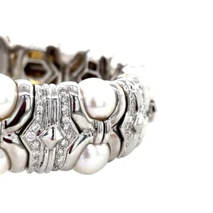 Discount Witgouden bangle met parel en diamant 18 krt Bangles | Armbanden Met Edelsteen