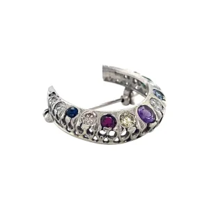 Sale Witgouden broche crescent met diamant en glas 14 krt Broches