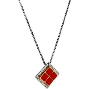 Outlet Witgouden collier met hanger met bloedkoraal en diamant 18 krt Kettingen Met Edelsteen | Gouden Kettingen