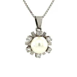 New Witgouden hanger met diamant en parel 18 krt Gouden Hanger Met Edelsteen