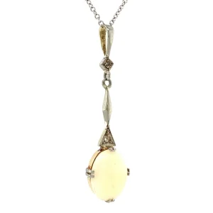 Best Witgouden hanger met opaal en roosdiamant 14 krt Gouden Hanger Met Edelsteen