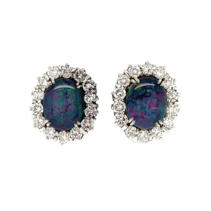 Discount Witgouden oorclips met diamant en opaal 14 krt Oorstekers | Oorbellen Met Edelsteen