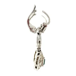 Clearance Witgouden oorhangers met diamant en smaragd 14 krt Oorbellen Met Edelsteen