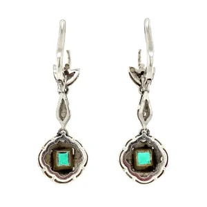 Clearance Witgouden oorhangers met diamant en smaragd 14 krt Oorbellen Met Edelsteen