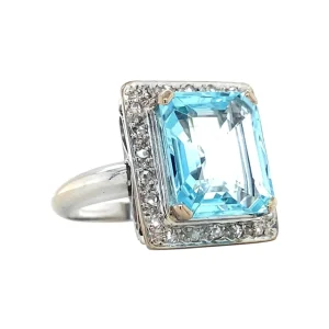 New Witgouden ring met aquamarijn en roosdiamant 14 krt Diamanten Ringen | Ringen Met Edelsteen