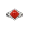 Fashion Witgouden ring met bloedkoraal en diamant 18 krt Diamanten Ringen | Ringen Met Edelsteen