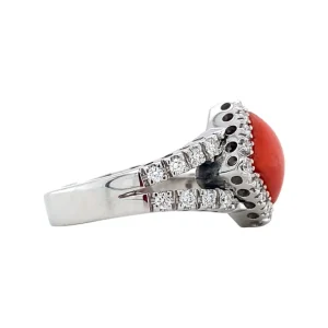 Fashion Witgouden ring met bloedkoraal en diamant 18 krt Diamanten Ringen | Ringen Met Edelsteen