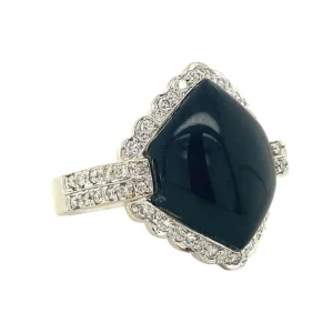 Hot Witgouden ring met onyx en diamant 14 krt Diamanten Ringen | Ringen Met Edelsteen
