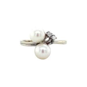 Sale Witgouden ring met parel en diamant 14 krt Diamanten Ringen | Ringen Met Edelsteen