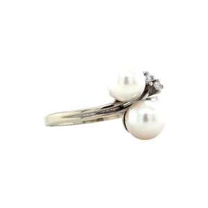 Sale Witgouden ring met parel en diamant 14 krt Diamanten Ringen | Ringen Met Edelsteen