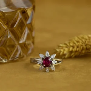 Hot Witgouden ring met robijn en diamant 18 krt Entourage Ring | Diamanten Ringen