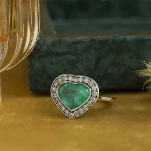 Sale Witgouden ring met smaragd en diamant 18 krt Diamanten Ringen | Ringen Met Edelsteen